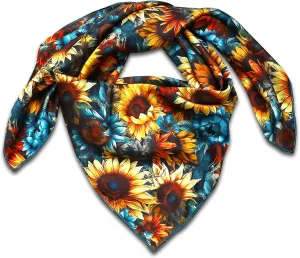 Western Cowboy Wild Rag Silk Scarf Bandana Sun Floral Square Silky Teal 38'' Scarves for Men & Women