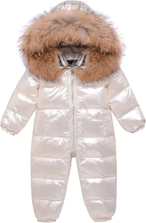 Winter Down Jumpsuit for Kids Baby Boys Girls Lightweight Puffer Thick Long Sleeve Romper Hooded Infant Outerwear