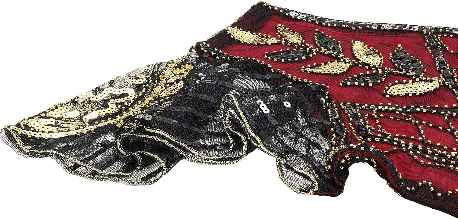 Women 1920S V Neck Sequined Beaded Gatsby Flapper Dress with 20s Accessories Set