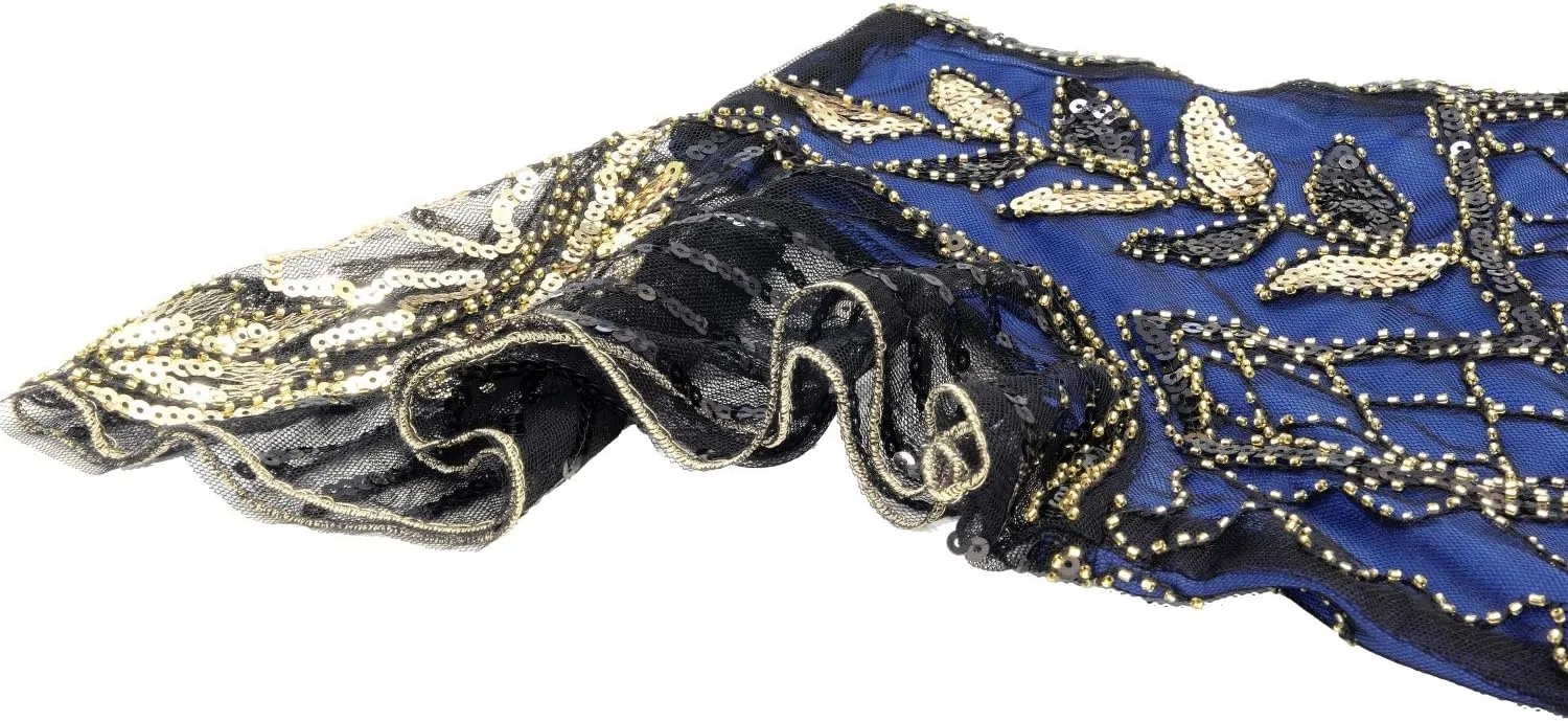 Women 1920S V Neck Sequined Beaded Gatsby Flapper Dress with 20s Accessories Set