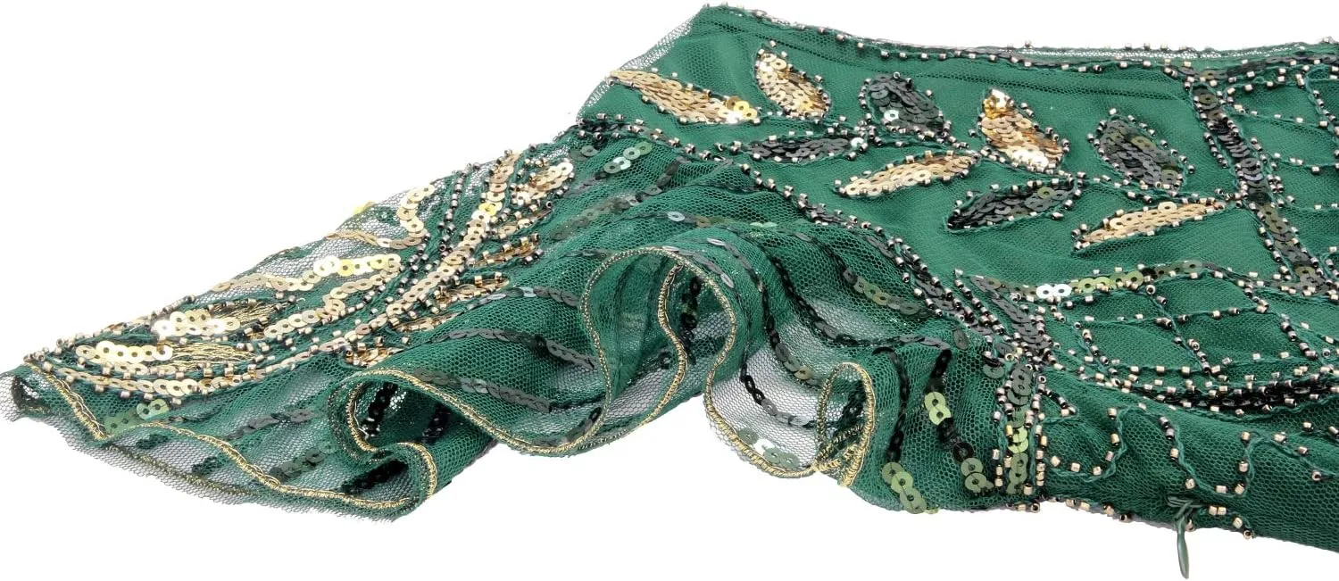 Women 1920S V Neck Sequined Beaded Gatsby Flapper Dress with 20s Accessories Set
