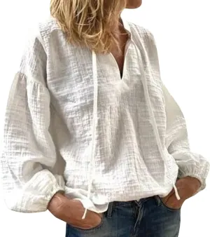 Women Autumn Blouse Solid V Neck Long Sleeve Casual Loose Shirt Top Mock Turtleneck Women Long Sleeve