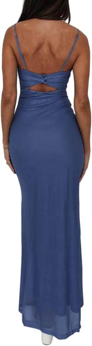 Women Boho Floral Backless Maxi Dress Y2K Spaghetti Strap Sleeveless Bodycon Long Dress Sexy Going Out Sundress
