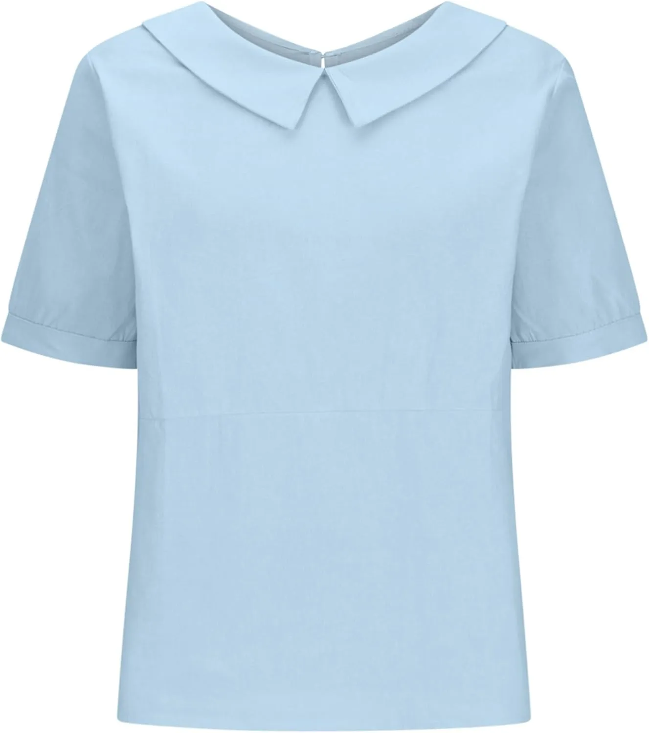 Women Cotton Linen Tops Summer Solid Collared Short Sleeve Shirt Casual Loose Tunic Tops Blouses 2024