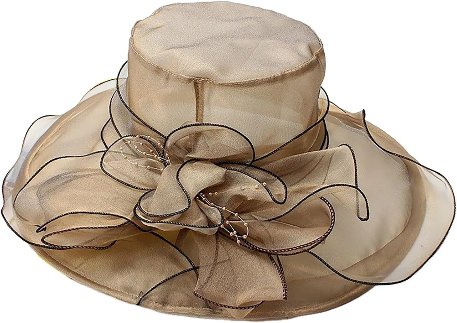 Women Elegant Organza Dress Hat Dressy Flower Bowknot Sun Hats Bridal Wide Brim Wedding Guest Church Bucket Hats