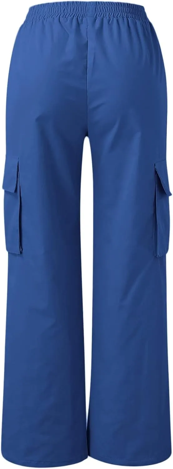 Women High Waisted Wide Leg Cargo Pants Button Down Loose Casual Trendy Work Trousers with 2 Pockets