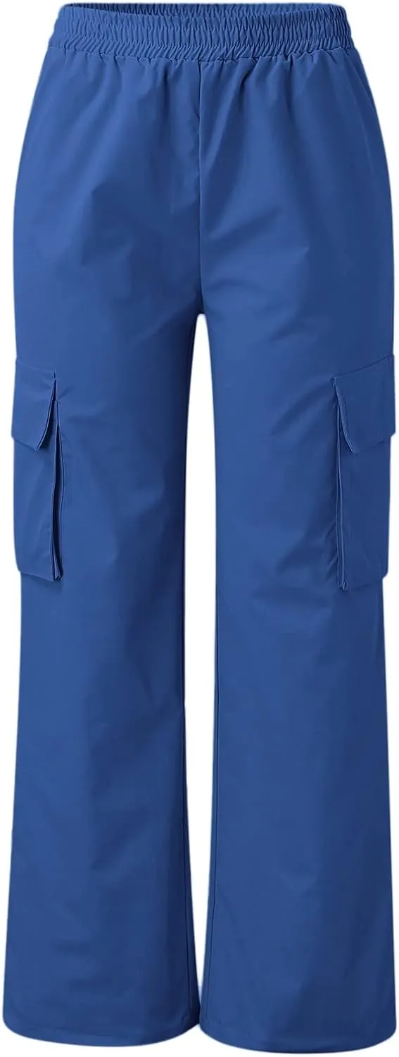 Women High Waisted Wide Leg Cargo Pants Button Down Loose Casual Trendy Work Trousers with 2 Pockets