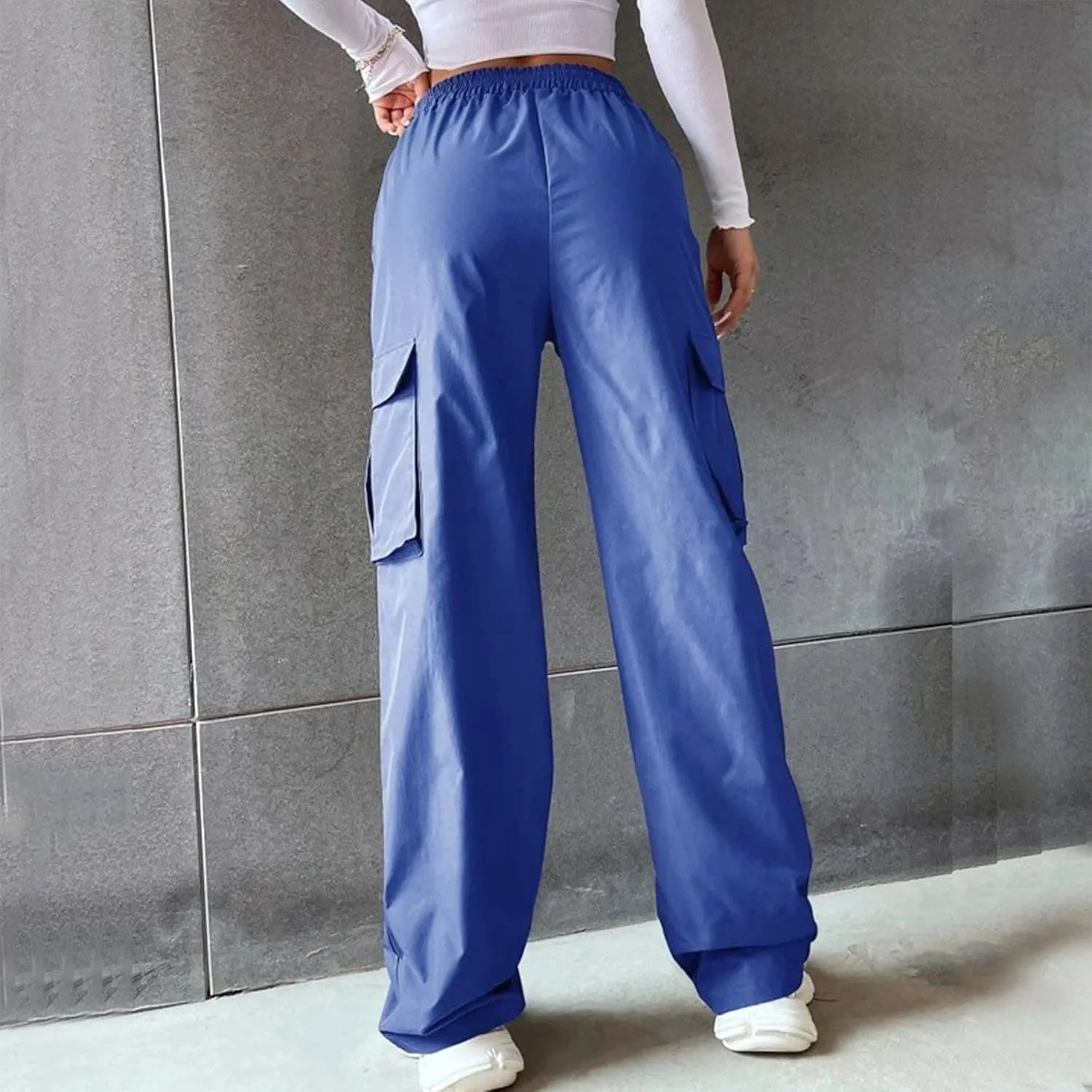 Women High Waisted Wide Leg Cargo Pants Button Down Loose Casual Trendy Work Trousers with 2 Pockets