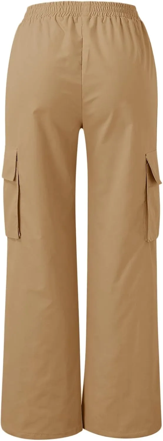 Women High Waisted Wide Leg Cargo Pants Button Down Loose Casual Trendy Work Trousers with 2 Pockets