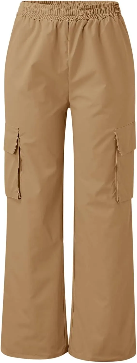 Women High Waisted Wide Leg Cargo Pants Button Down Loose Casual Trendy Work Trousers with 2 Pockets