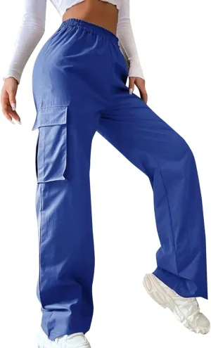 Women High Waisted Wide Leg Cargo Pants Button Down Loose Casual Trendy Work Trousers with 2 Pockets