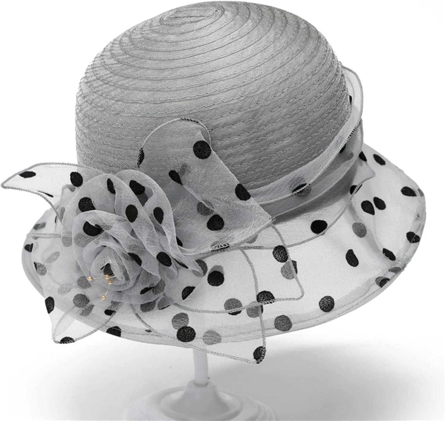 Women Kentucky Organza Derby Hat Wide Brim Summer Polka Dot Sun Hat for Bridal Wedding Church Tea Parties