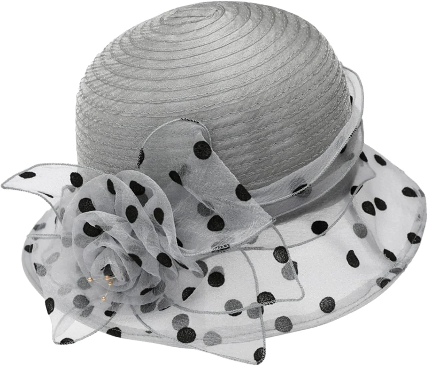 Women Kentucky Organza Derby Hat Wide Brim Summer Polka Dot Sun Hat for Bridal Wedding Church Tea Parties