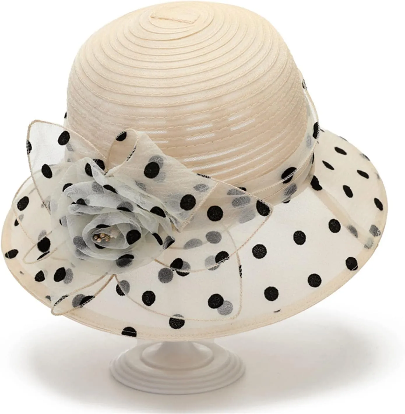 Women Kentucky Organza Derby Hat Wide Brim Summer Polka Dot Sun Hat for Bridal Wedding Church Tea Parties