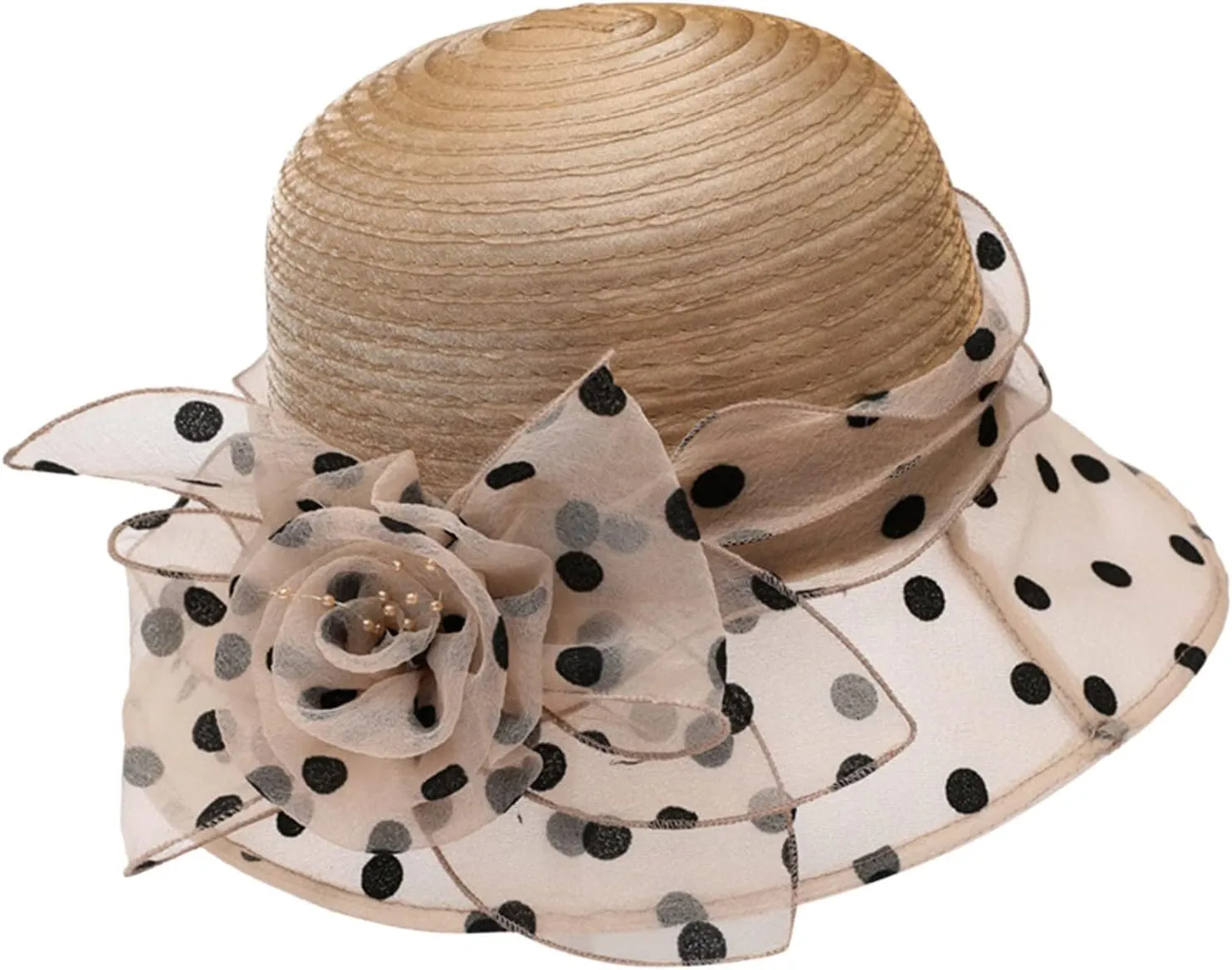 Women Kentucky Organza Derby Hat Wide Brim Summer Polka Dot Sun Hat for Bridal Wedding Church Tea Parties