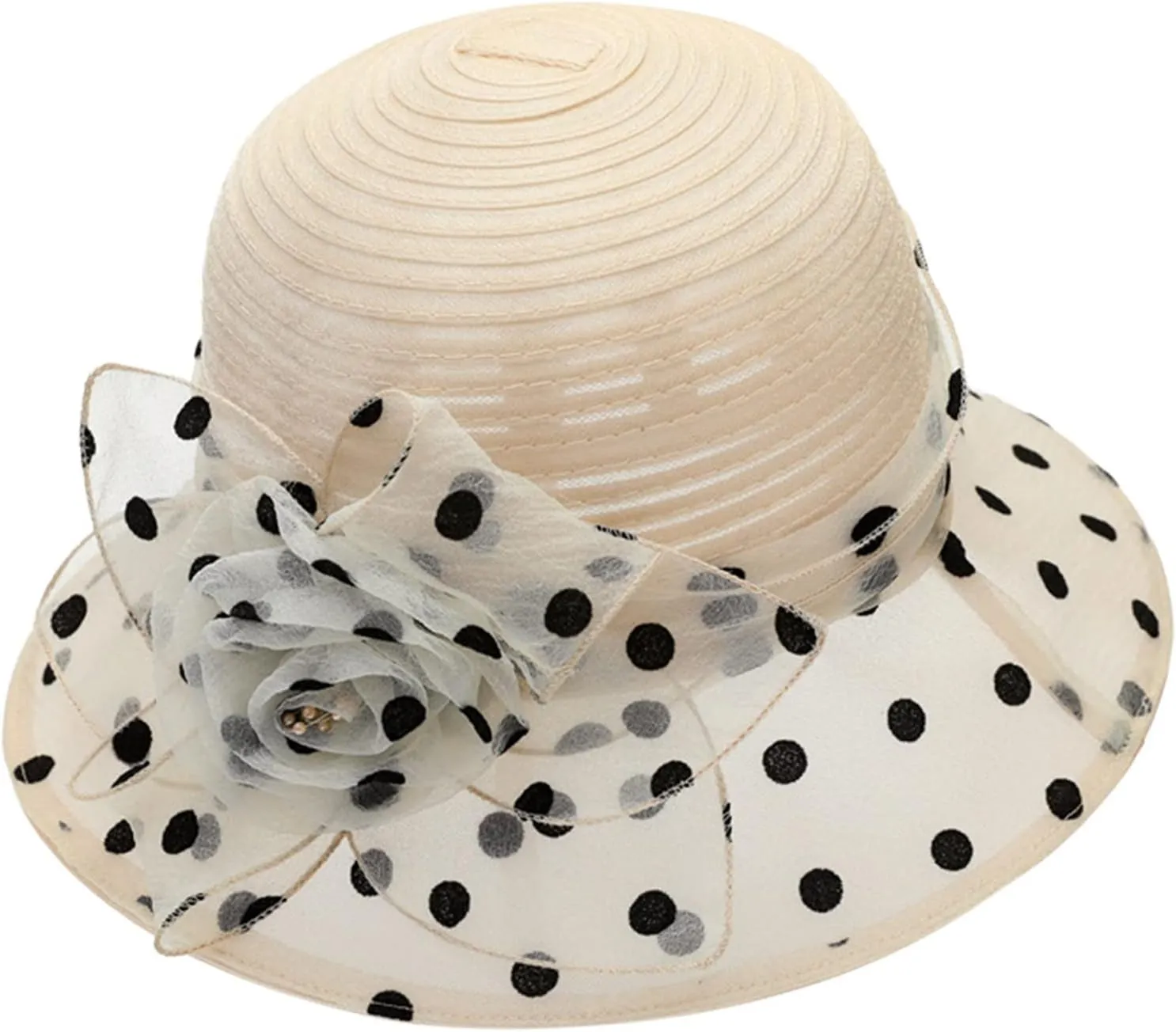 Women Kentucky Organza Derby Hat Wide Brim Summer Polka Dot Sun Hat for Bridal Wedding Church Tea Parties