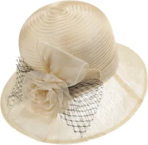 Women Kentucky Organza Derby Hat Wide Brim Summer Sun Hat for Bridal Wedding Church Tea Party Dressy Hats Sunday Hat