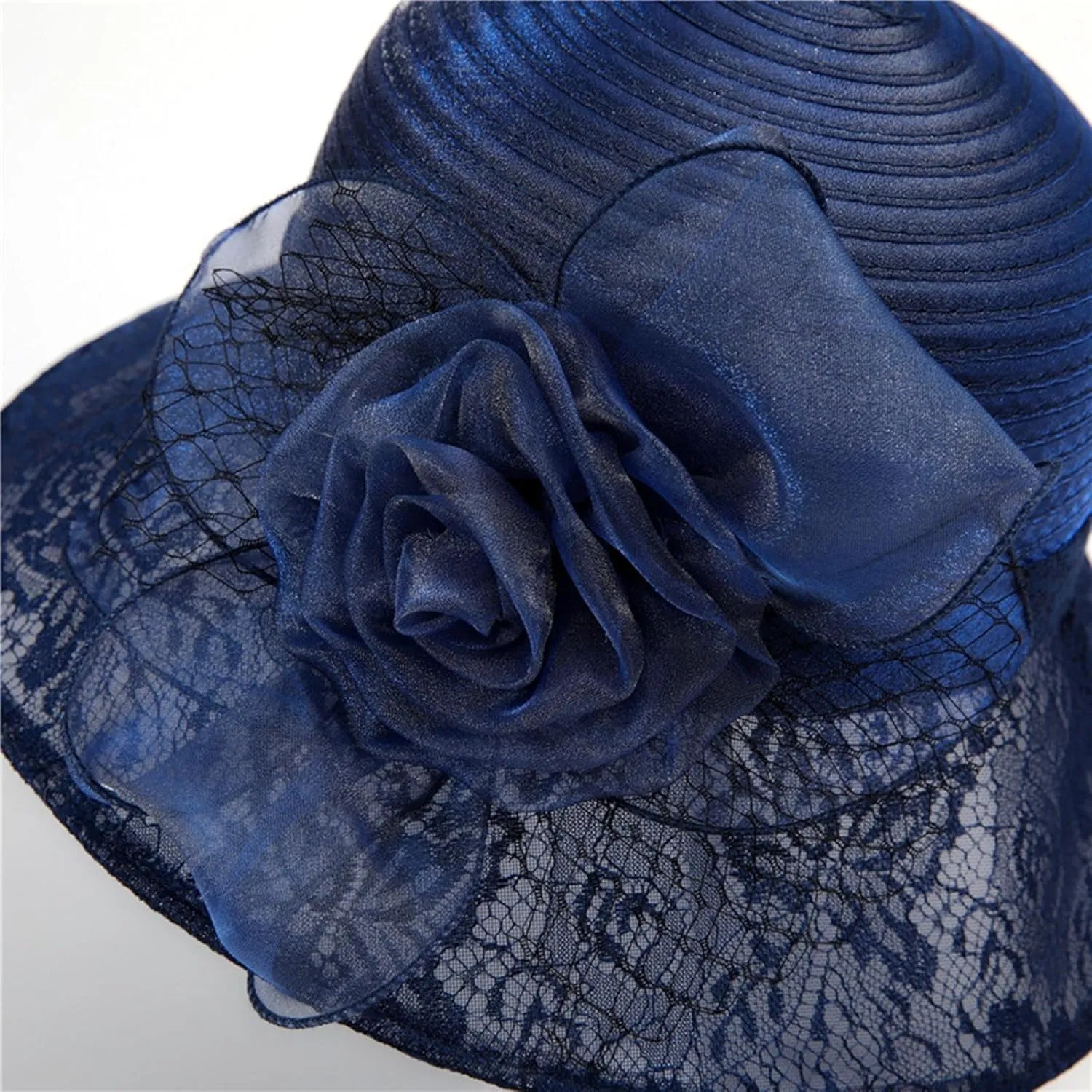 Women Kentucky Organza Derby Hat Wide Brim Summer Sun Hat for Bridal Wedding Church Tea Party Dressy Hats Sunday Hat