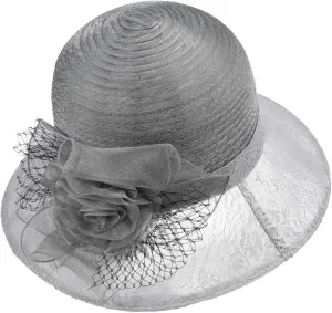 Women Kentucky Organza Derby Hat Wide Brim Summer Sun Hat for Bridal Wedding Church Tea Party Dressy Hats Sunday Hat