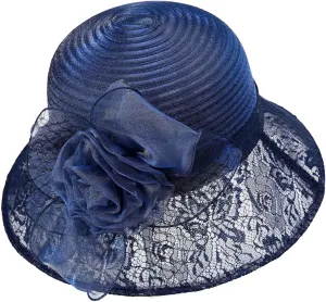 Women Kentucky Organza Derby Hat Wide Brim Summer Sun Hat for Bridal Wedding Church Tea Party Dressy Hats Sunday Hat