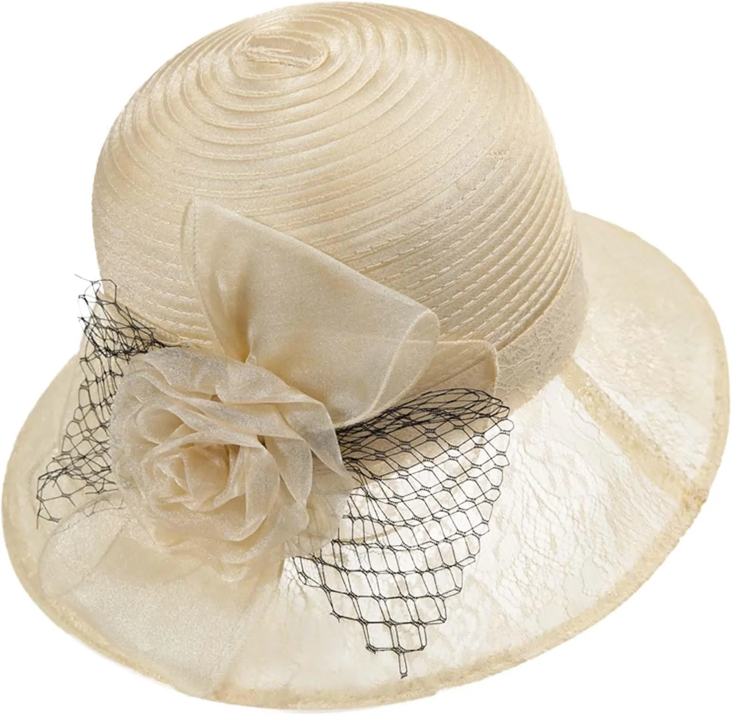 Women Kentucky Organza Derby Hat Wide Brim Summer Sun Hat for Bridal Wedding Church Tea Party Dressy Hats Sunday Hat