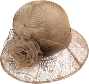 Women Kentucky Organza Derby Hat Wide Brim Summer Sun Hat for Bridal Wedding Church Tea Party Dressy Hats Sunday Hat