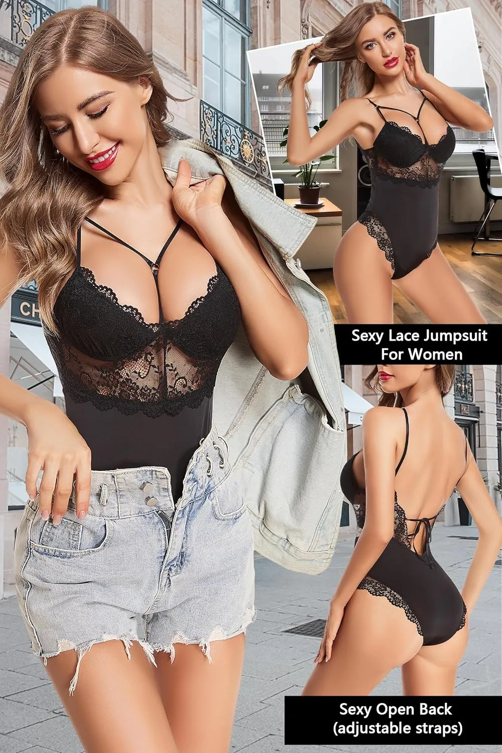Women One Piece Teddy Lingerie Sexy Naughty Lace Bodysuit Strappy Deep V Mini Babydoll Sleepwear Plus Size