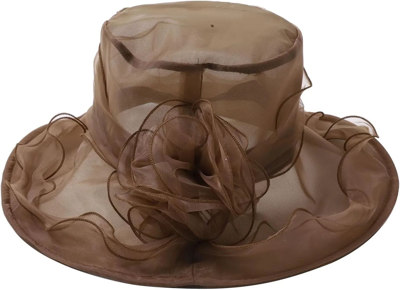 Women Organza Church Derby Hat Wide Brim Sun Caps for Wedding Tea Party Elegant Wedding Hat Wide Brim Fascinator