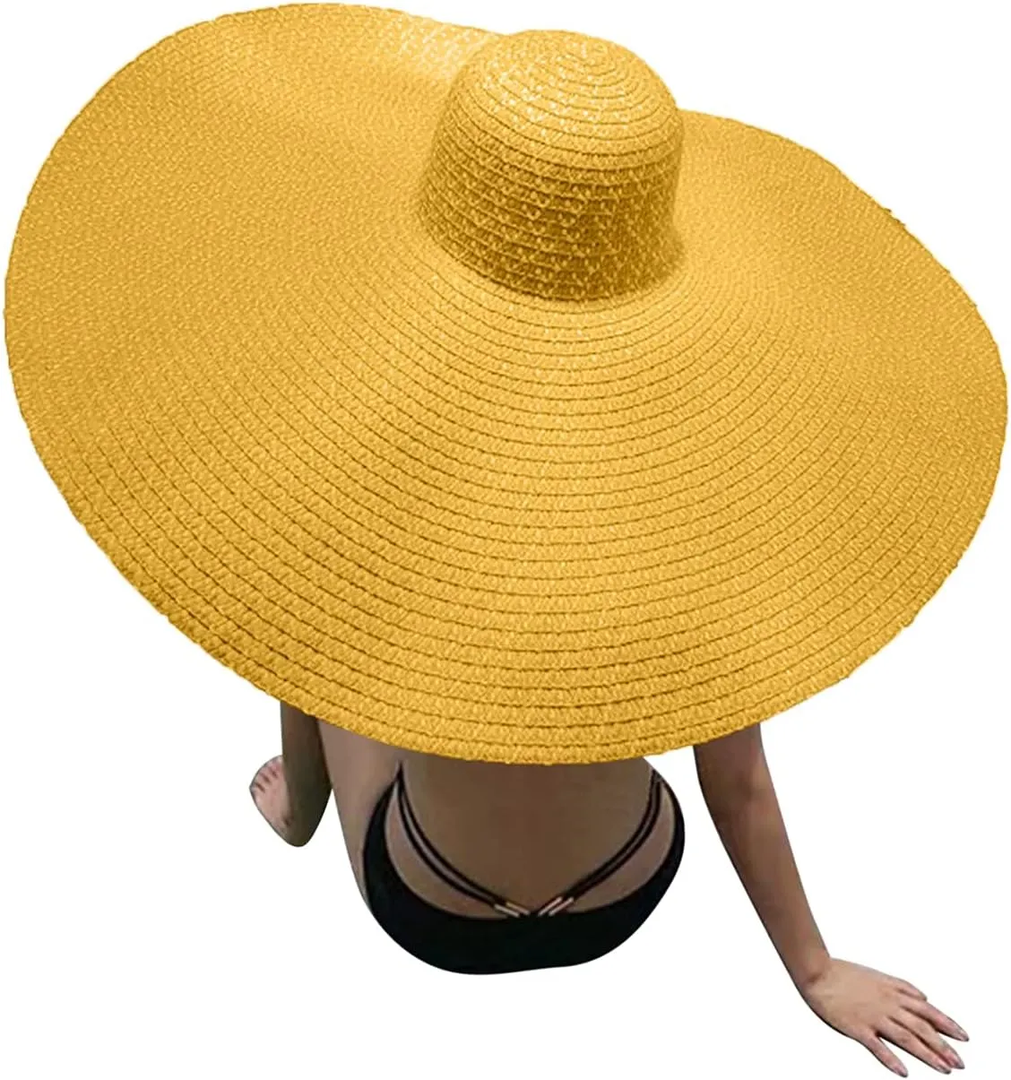Women Oversized Beach Straw Hats Floppy Extra Large Wide Brim Packable Beach Caps Sun Protection Travel Yellow