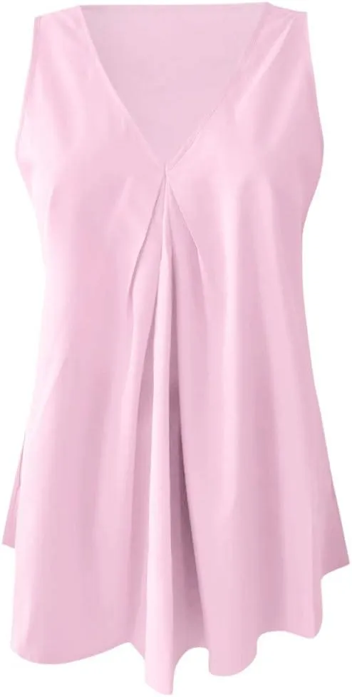 Women Plus Size Loose V Neck Sleeveless T Shirts Chiffon Pullover Tank Tops Apparel Women Tops