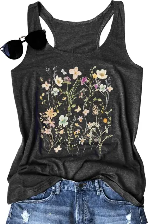 Womens Boho Floral Tank Tops Vintage Mandala Racerback Tank Summer Short Sleeve Tank Cute Tank Tops