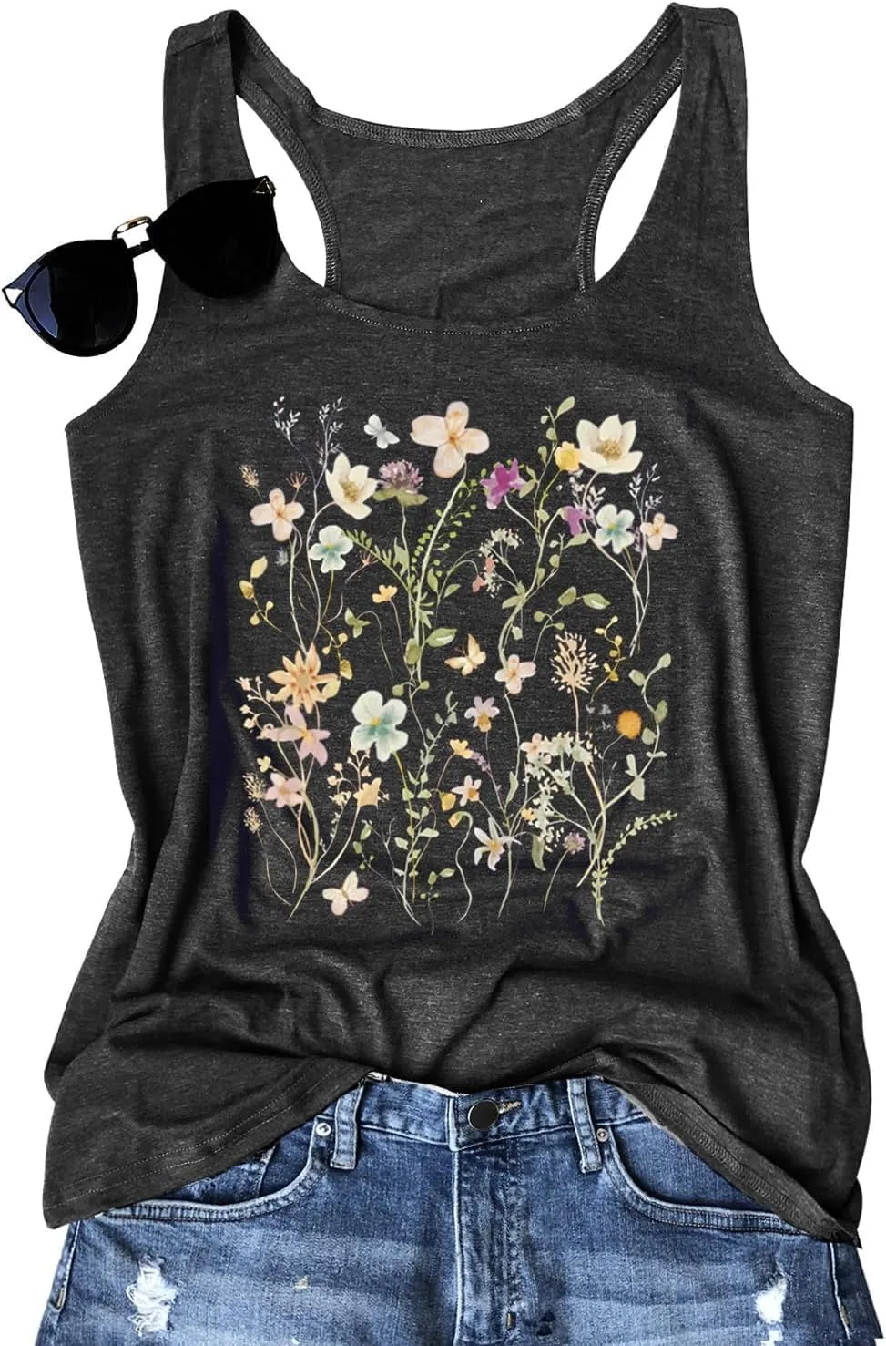 Womens Boho Floral Tank Tops Vintage Mandala Racerback Tank Summer Short Sleeve Tank Cute Tank Tops