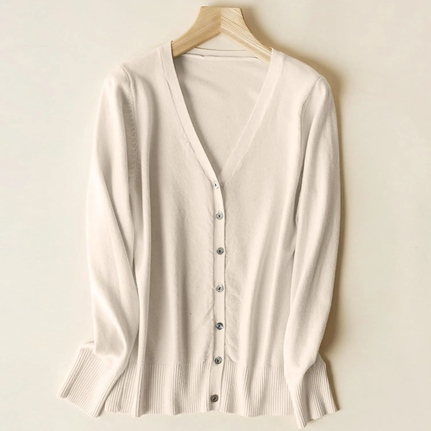 Women's Cashmere Button Front Long Sleeve Crewneck Cardigan Sweater