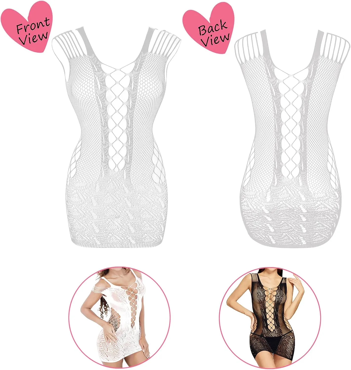 Women's Fishnet Lingerie Lace Fishnet Bodysuits Stockings Mesh Babydoll for Women（6 Pack）