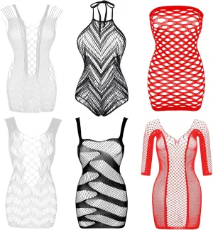 Women's Fishnet Lingerie Lace Fishnet Bodysuits Stockings Mesh Babydoll for Women（6 Pack）