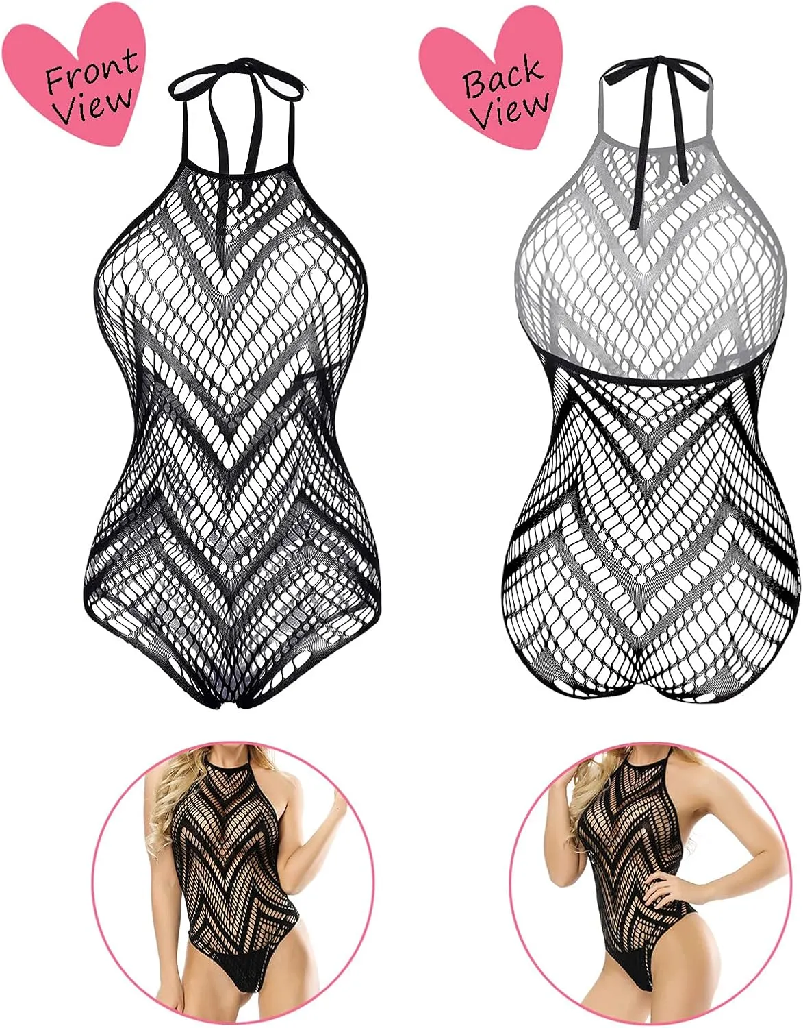Women's Fishnet Lingerie Lace Fishnet Bodysuits Stockings Mesh Babydoll for Women（6 Pack）