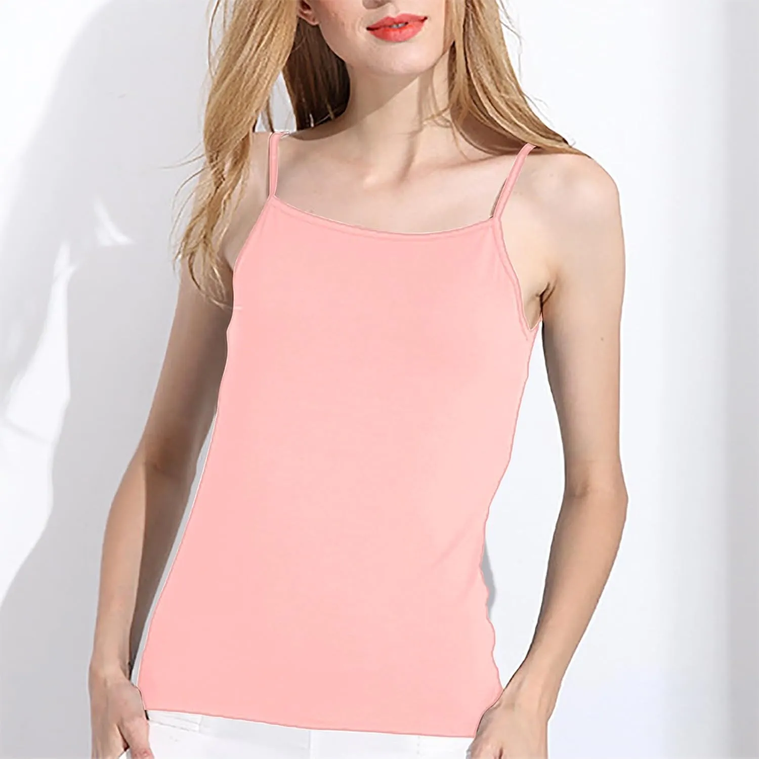 Women's Fitted Camisole Tops No Underwire Spaghetti Strap Everyday Tank Tops Solid Basic Sleeveless Cami Undershirt