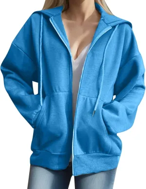 Women's Full Zip Up Fleece Cropped Hoodies Casual Zipper Sweater Long Sleeve Hooded Sweatshirts Pockets Jacket