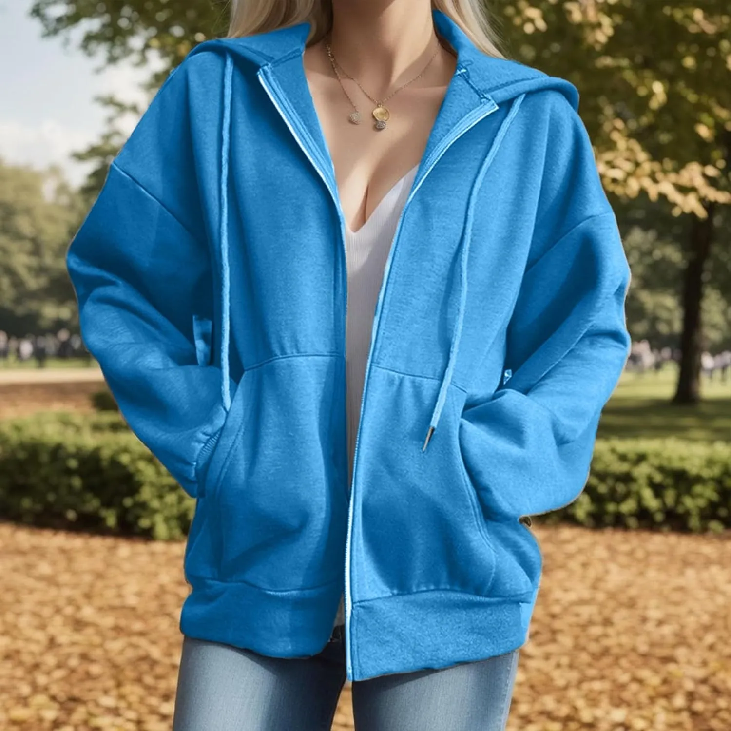 Women's Full Zip Up Fleece Cropped Hoodies Casual Zipper Sweater Long Sleeve Hooded Sweatshirts Pockets Jacket