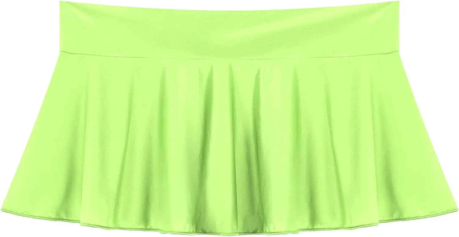 Women's Glossy Oil Low Rise Ruffled Skirts Pleated Mini Skirt Rave Bikini Bottoms