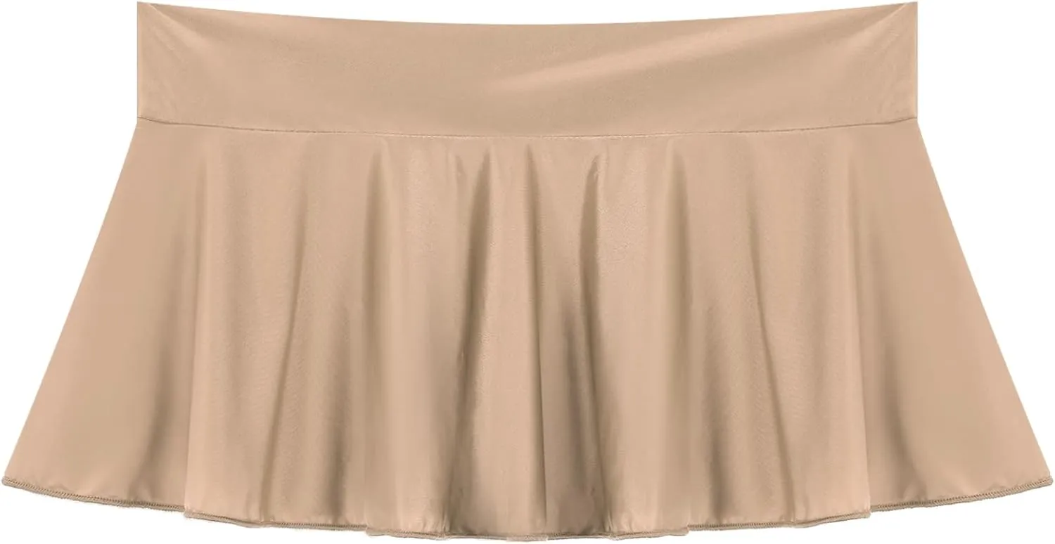 Women's Glossy Oil Low Rise Ruffled Skirts Pleated Mini Skirt Rave Bikini Bottoms