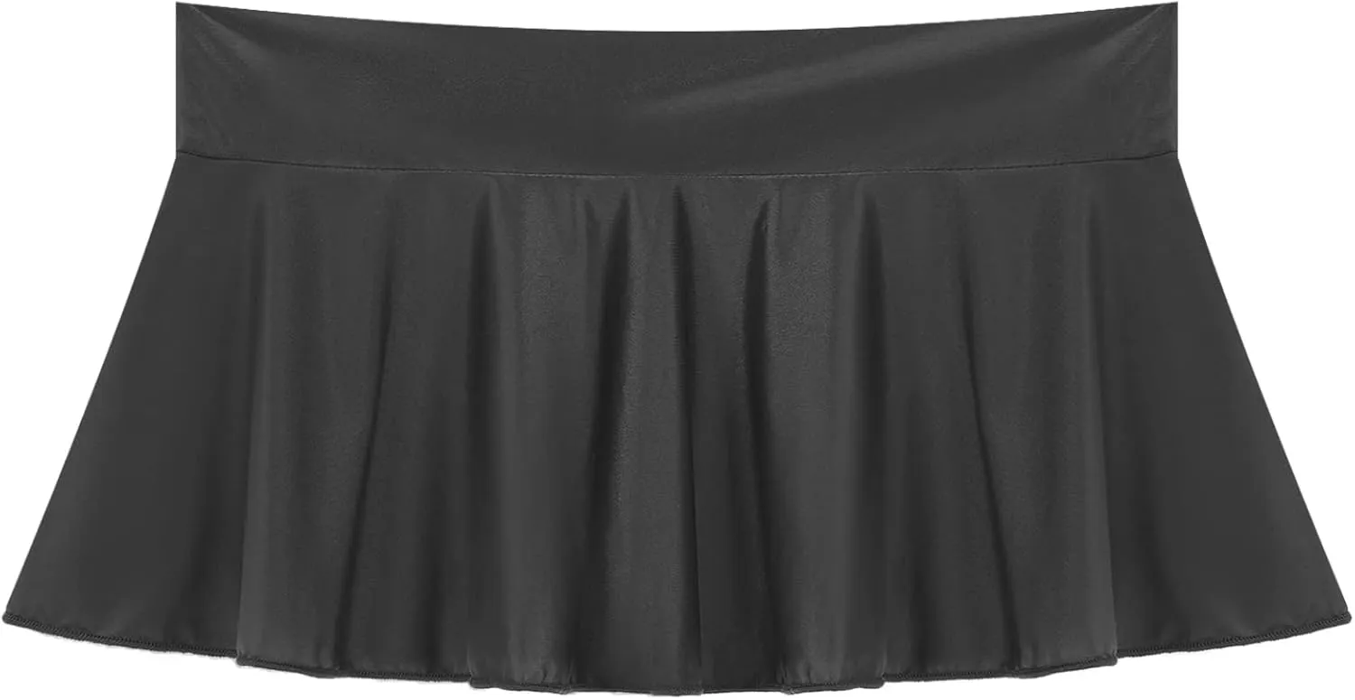 Women's Glossy Oil Low Rise Ruffled Skirts Pleated Mini Skirt Rave Bikini Bottoms