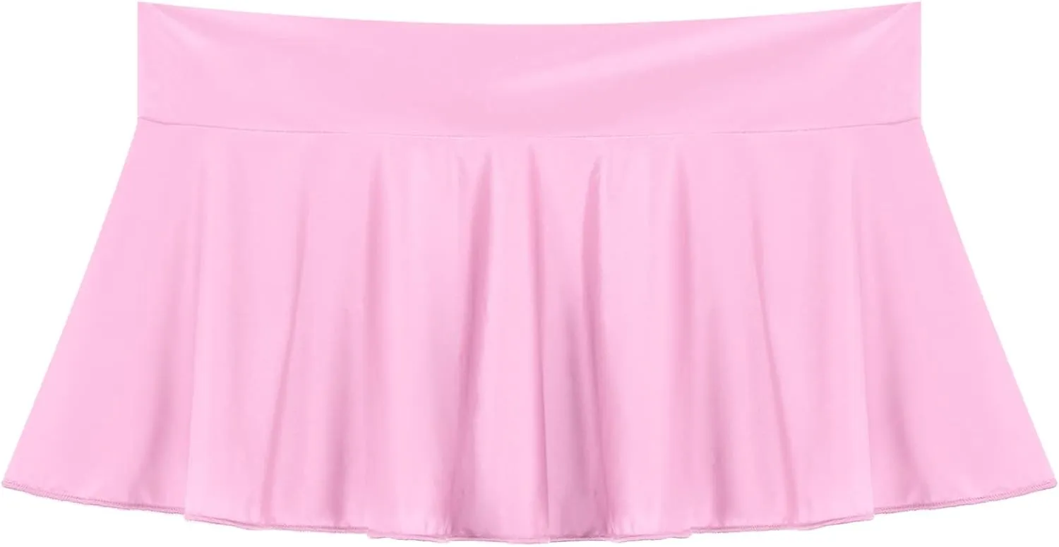 Women's Glossy Oil Low Rise Ruffled Skirts Pleated Mini Skirt Rave Bikini Bottoms