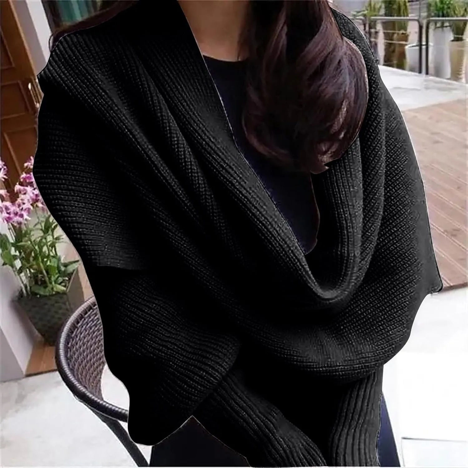 Womens Knit Sweater Tops Scarf Winter Cable Wrap Shawl Scarf with Sleeves Chunky Long Warm Crochet Scarves
