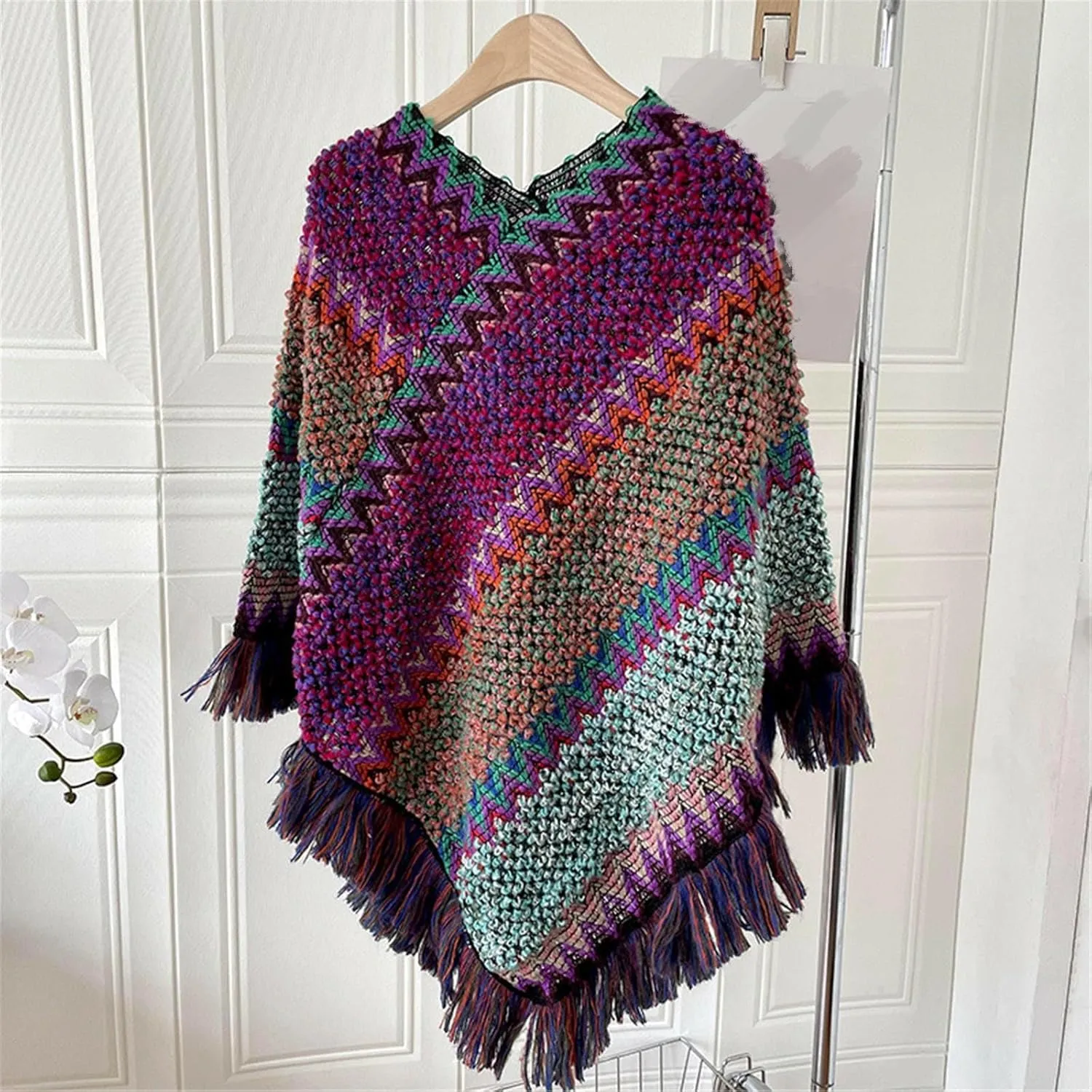 Womens Large Cross Front Poncho Oversized Cardigan Sweater Wrap Topper Knitted Elegant Shawls Cape for Fall Winter