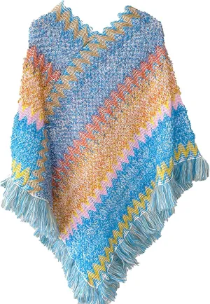 Womens Large Cross Front Poncho Oversized Cardigan Sweater Wrap Topper Knitted Elegant Shawls Cape for Fall Winter