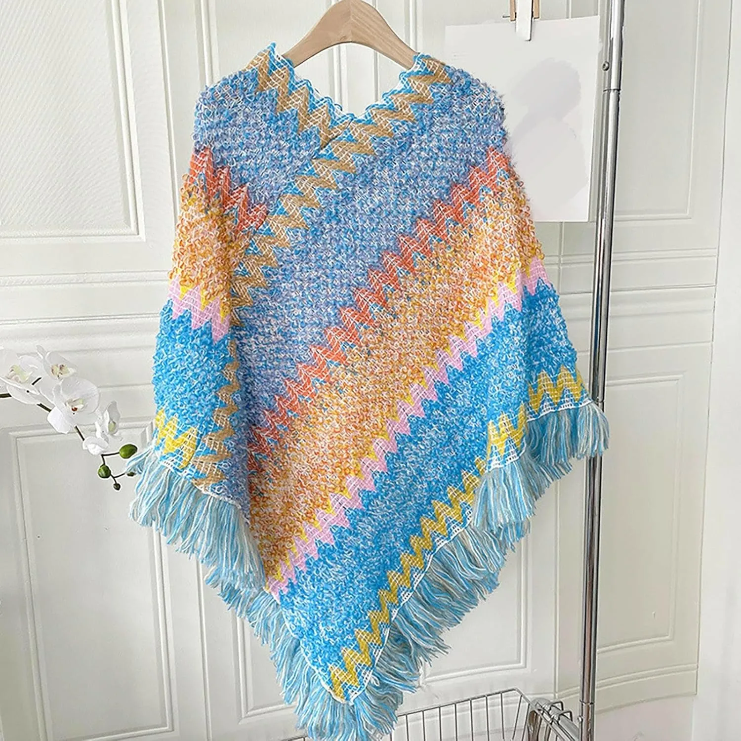 Womens Large Cross Front Poncho Oversized Cardigan Sweater Wrap Topper Knitted Elegant Shawls Cape for Fall Winter