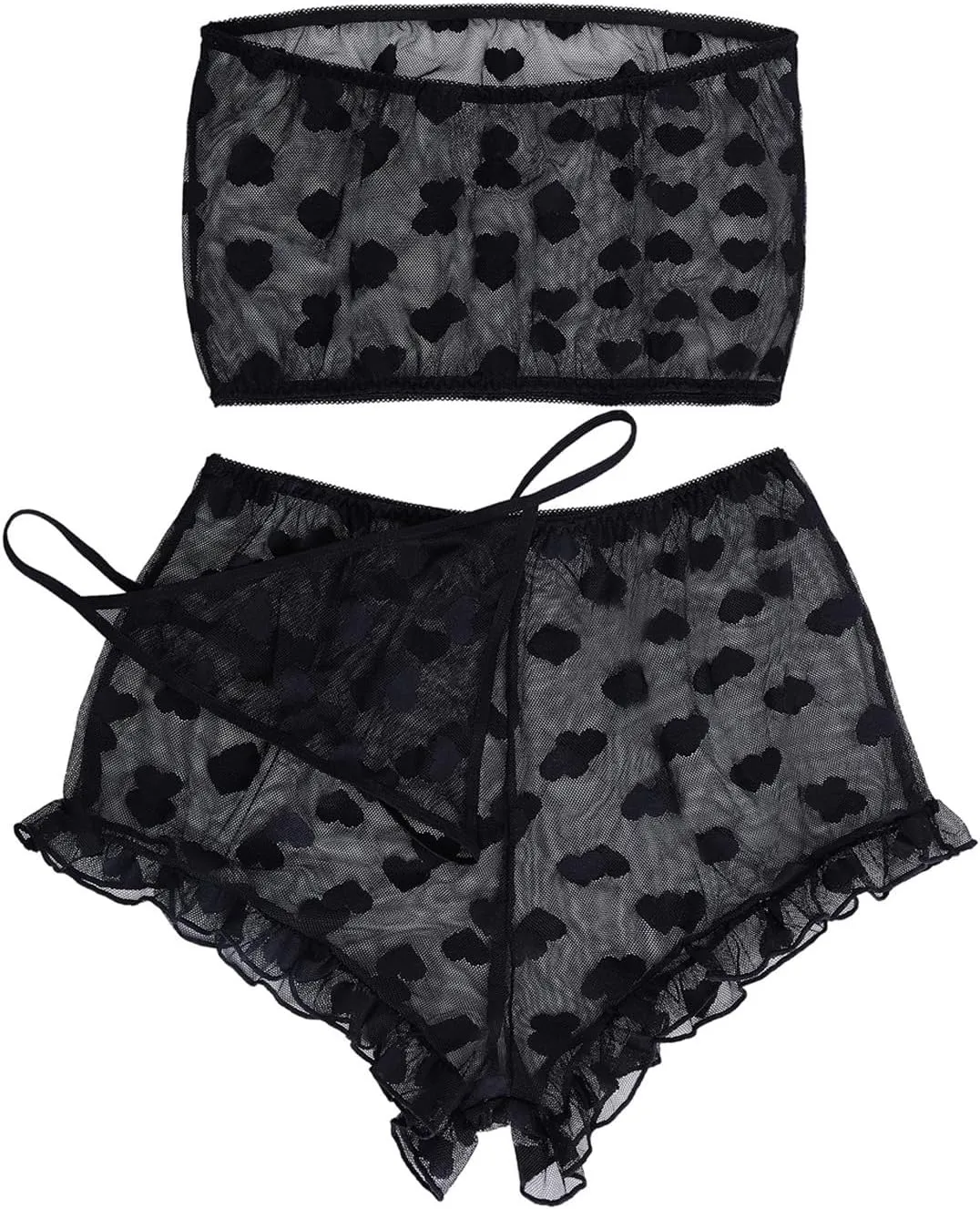 Women's Lingerie Set Stretchy Lace Bandeau Bra Top Underwear with Shorts and Thong Size S-XXL