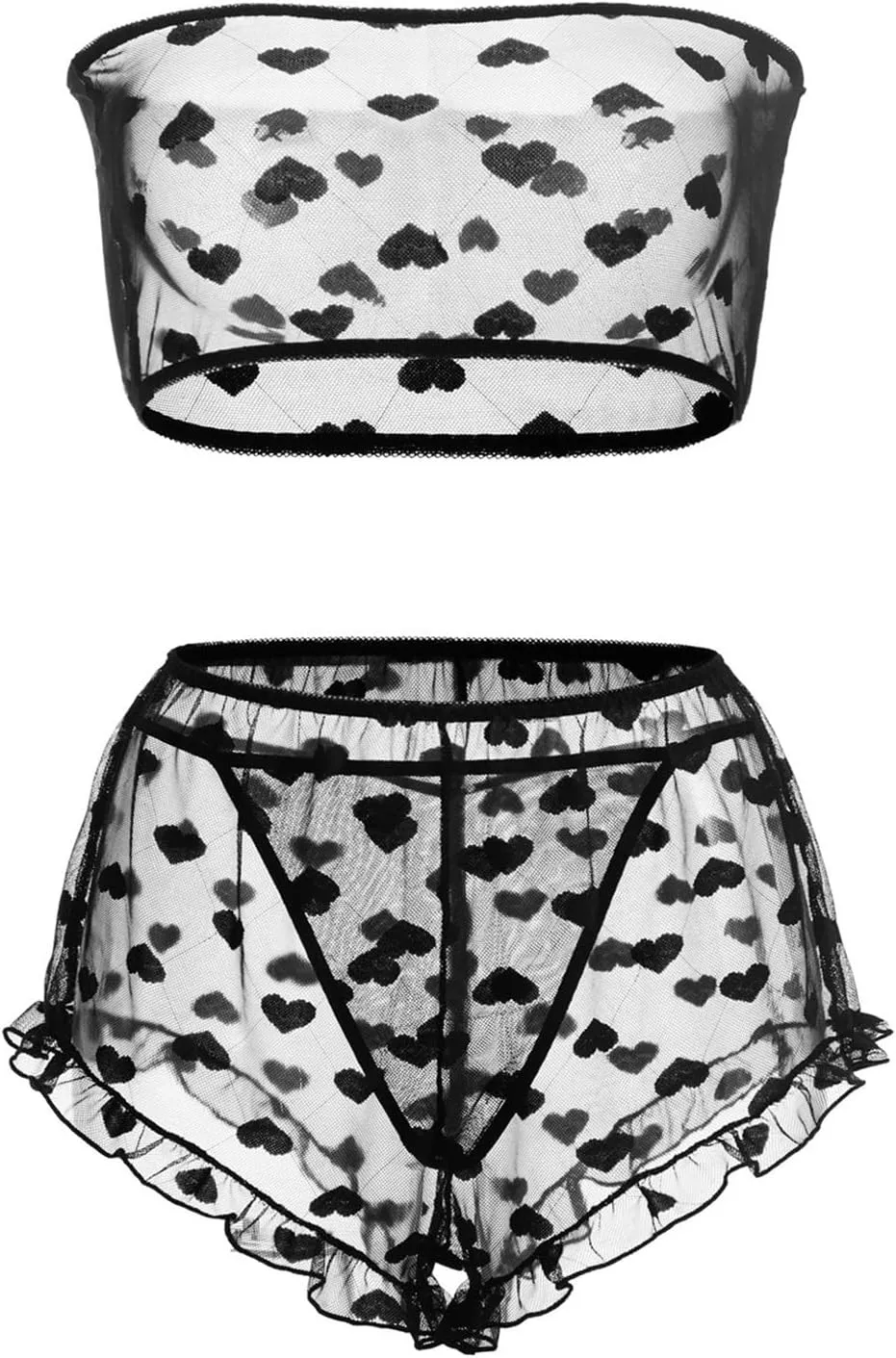 Women's Lingerie Set Stretchy Lace Bandeau Bra Top Underwear with Shorts and Thong Size S-XXL