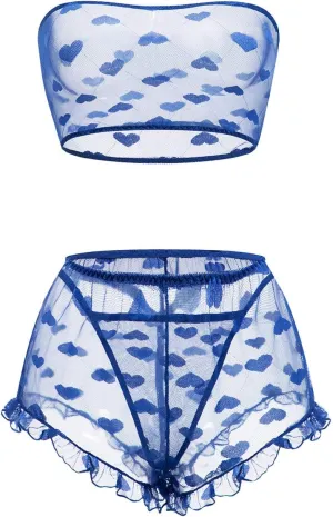 Women's Lingerie Set Stretchy Lace Bandeau Bra Top Underwear with Shorts and Thong Size S-XXL